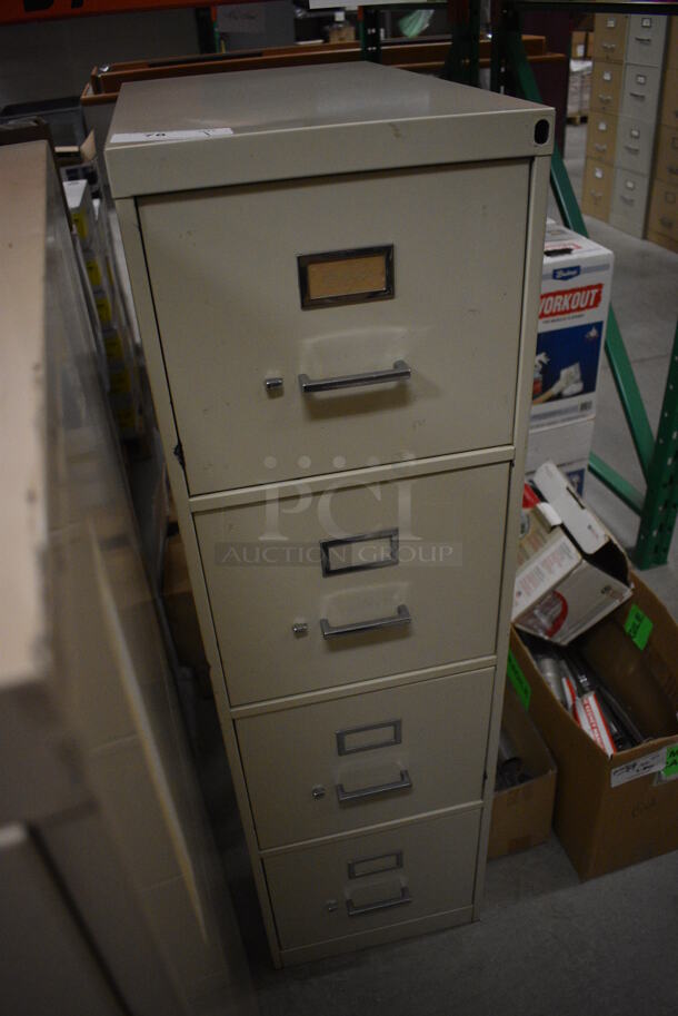 Tan Metal 4 Drawer Filing Cabinet. 15x26.5x52.5. (HS: Backroom) - Image 3 of 7