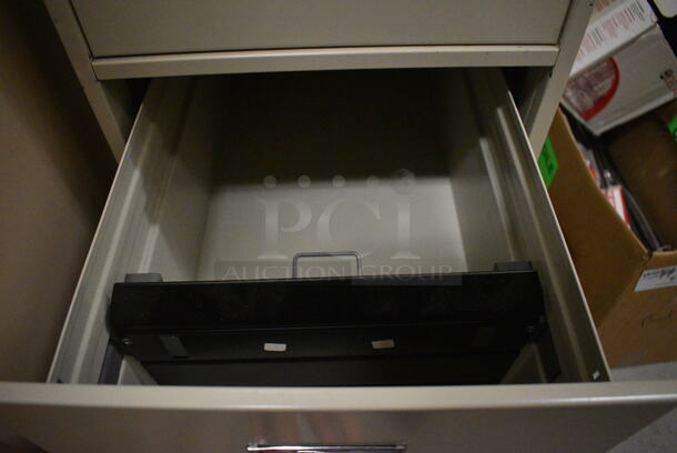 Tan Metal 4 Drawer Filing Cabinet. 15x26.5x52.5. (HS: Backroom) - Image 5 of 7