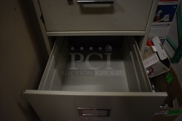 Tan Metal 4 Drawer Filing Cabinet. 15x26.5x52.5. (HS: Backroom) - Image 6 of 7