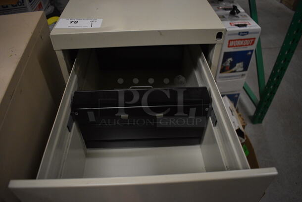 Tan Metal 4 Drawer Filing Cabinet. 15x26.5x52.5. (HS: Backroom) - Image 7 of 7