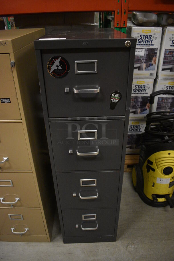 Hon Gray Metal 4 Drawer Filing Cabinet. 15x26.5x52.5. (HS: Backroom) - Image 1 of 7