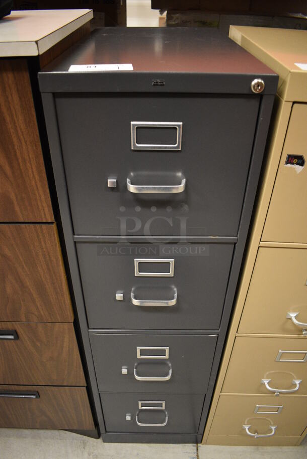 Hon Gray Metal 4 Drawer Filing Cabinet. 15x26.5x52.5. (HS: Backroom) - Image 1 of 7