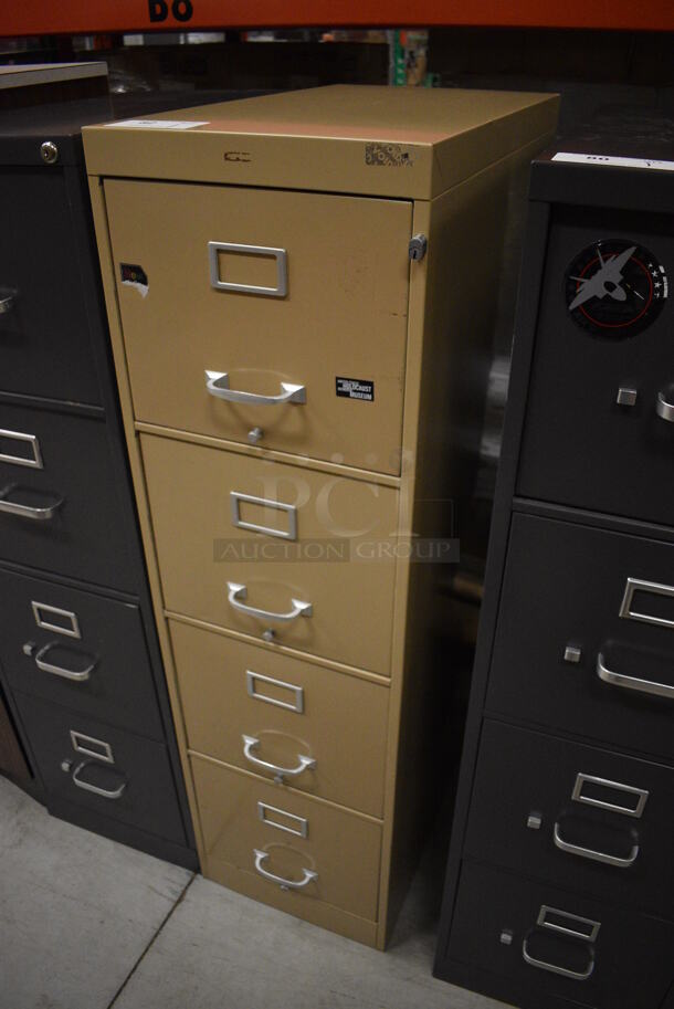 Tan Metal 4 Drawer Filing Cabinet. 15x26.5x52.5. (HS: Backroom) - Image 3 of 7