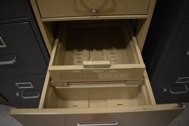 Tan Metal 4 Drawer Filing Cabinet. 15x26.5x52.5. (HS: Backroom) - Image 5 of 7