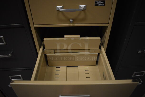 Tan Metal 4 Drawer Filing Cabinet. 15x26.5x52.5. (HS: Backroom) - Image 6 of 7