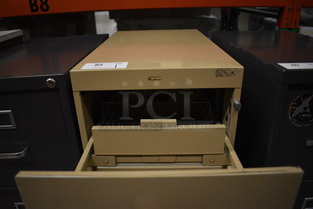Tan Metal 4 Drawer Filing Cabinet. 15x26.5x52.5. (HS: Backroom) - Image 7 of 7