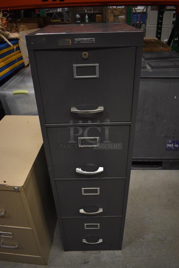 Modern Steelcraft Gray Metal 4 Drawer Filing Cabinet. 15x26.5x52.5. (HS: Backroom)