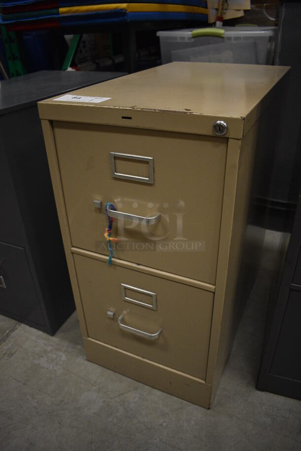Tan Metal 2 Drawer Filing Cabinet. 15x26.5x29. (HS: Backroom) - Image 2 of 5