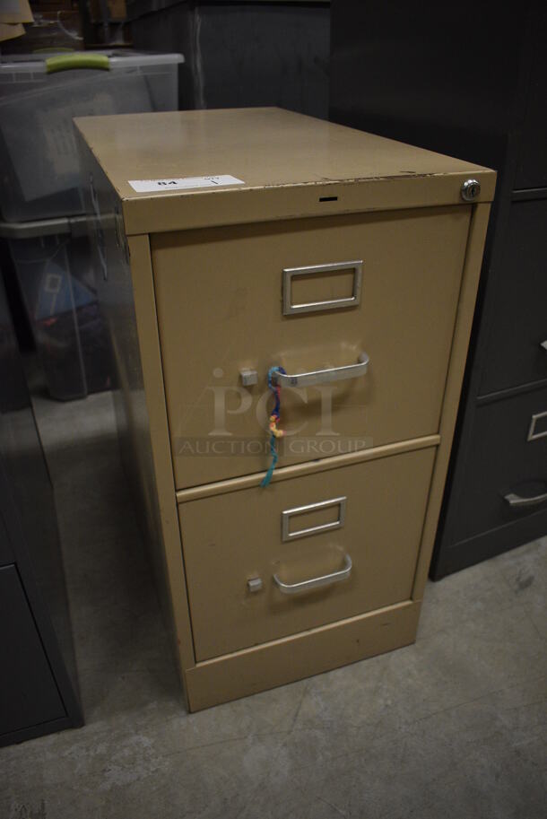 Tan Metal 2 Drawer Filing Cabinet. 15x26.5x29. (HS: Backroom) - Image 3 of 5
