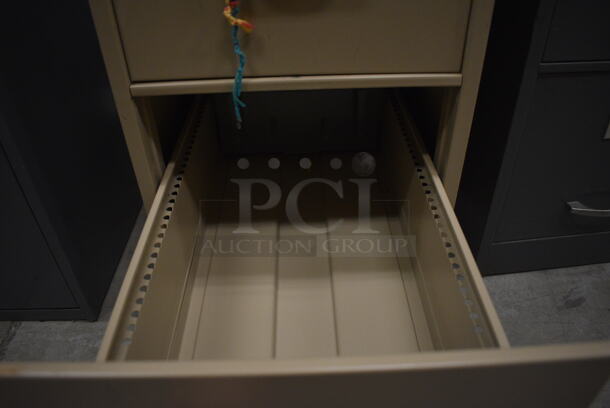 Tan Metal 2 Drawer Filing Cabinet. 15x26.5x29. (HS: Backroom) - Image 4 of 5