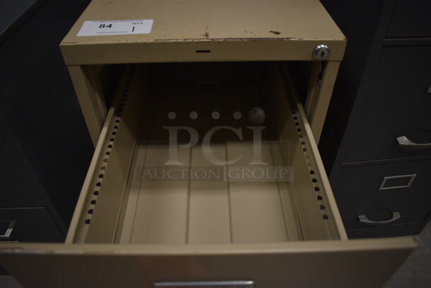 Tan Metal 2 Drawer Filing Cabinet. 15x26.5x29. (HS: Backroom) - Image 5 of 5