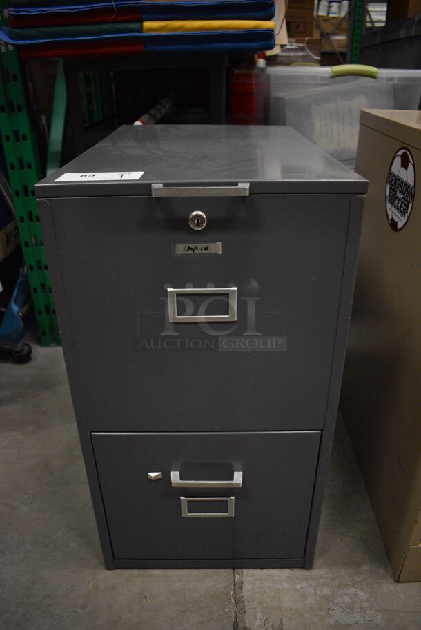 Gray Metal 2 Drawer Filing Cabinet. 15.5x24.5x28. (HS: Backroom)