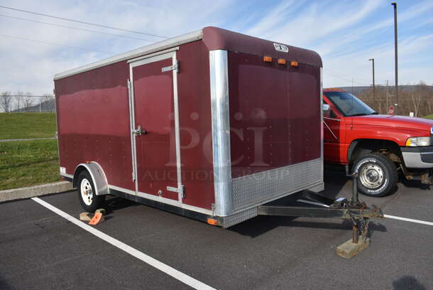 Car Mate Enclosed Trailer w/ Bottom Hinge Back Door / Ramp and Side Door. VIN 5A3C714S94L006840. Unit Is Not Licensed or Inspected; It Has Been Used as Storage for the Past Five Years. Title In Hand. 7'x14'x8'. See Lot 4 For Additional Pictures - Image 3 of 12