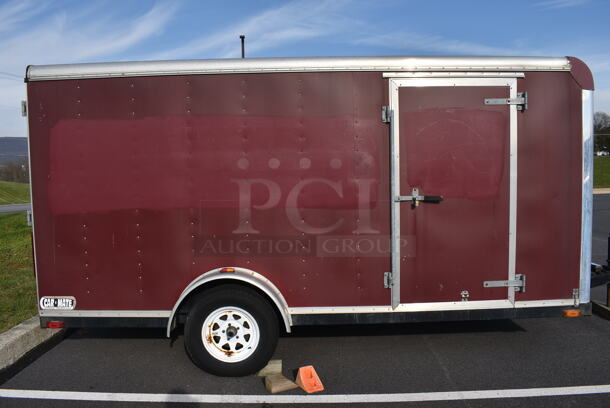 Car Mate Enclosed Trailer w/ Bottom Hinge Back Door / Ramp and Side Door. VIN 5A3C714S94L006840. Unit Is Not Licensed or Inspected; It Has Been Used as Storage for the Past Five Years. Title In Hand. 7'x14'x8'. See Lot 4 For Additional Pictures - Image 7 of 12
