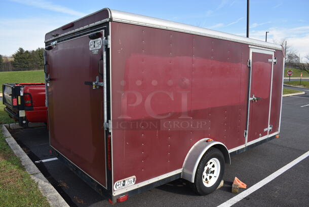 Car Mate Enclosed Trailer w/ Bottom Hinge Back Door / Ramp and Side Door. VIN 5A3C714S94L006840. Unit Is Not Licensed or Inspected; It Has Been Used as Storage for the Past Five Years. Title In Hand. 7'x14'x8'. See Lot 4 For Additional Pictures - Image 9 of 12