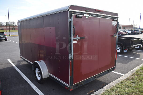 Car Mate Enclosed Trailer w/ Bottom Hinge Back Door / Ramp and Side Door. VIN 5A3C714S94L006840. Unit Is Not Licensed or Inspected; It Has Been Used as Storage for the Past Five Years. Title In Hand. 7'x14'x8'. See Lot 4 For Additional Pictures - Image 11 of 12