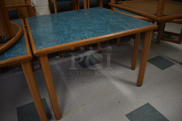 3 Wooden Library Table w/ Blue Tabletop. 42x42x29.5. 3 Times Your Bid! (MS: 115 Classroom) - Image 2 of 5