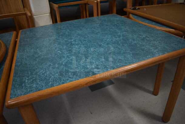 3 Wooden Library Table w/ Blue Tabletop. 42x42x29.5. 3 Times Your Bid! (MS: 115 Classroom) - Image 3 of 5