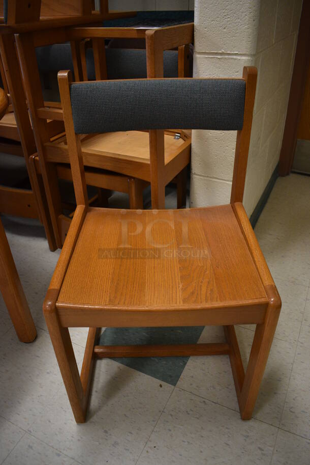 8 Wooden Library Chairs. 18.5x18x32.5. 8 Times Your Bid! (MS: 115 Classroom)