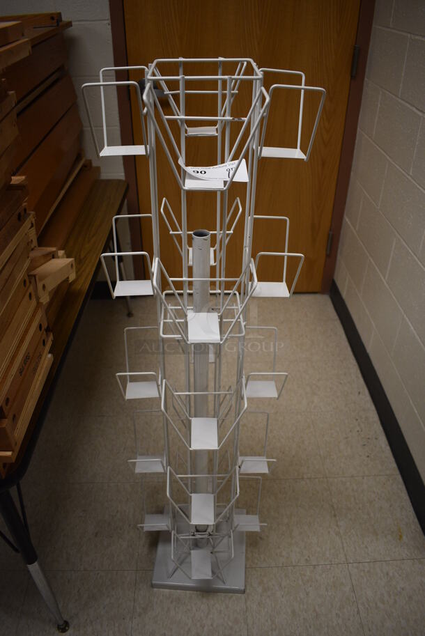 White Metal Brochure Rack. 13.5x13.5x51. (MS: Downstairs 005)