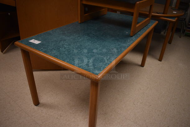 Wooden Library Table w/ Blue Tabletop. 62.5x32.5x29. (MS: Downstairs 005) - Image 2 of 3