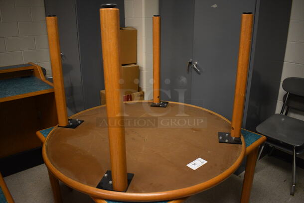 2 Various Wooden Library Tables w/ Blue Tabletop. 48x48x29.5, 42x42x29.5. 2 Times Your Bid! (MS: Downstairs 005) - Image 4 of 5
