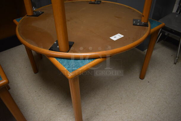 2 Various Wooden Library Tables w/ Blue Tabletop. 48x48x29.5, 42x42x29.5. 2 Times Your Bid! (MS: Downstairs 005) - Image 5 of 5