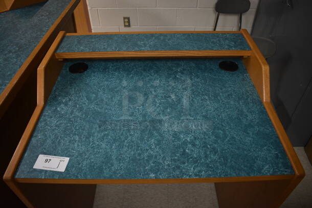 Wooden Library Desk w/ Blue Desktop. 35x29x42. (MS: Downstairs 005) - Image 3 of 4