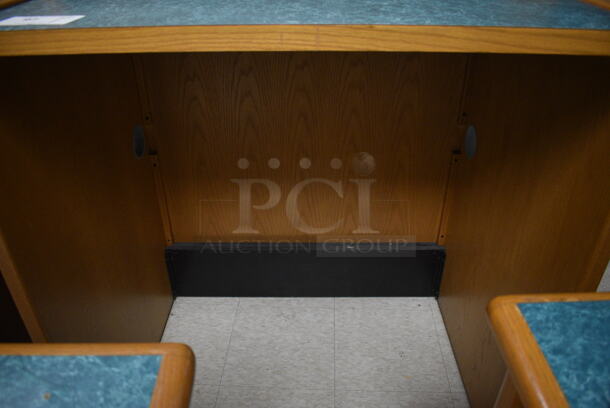 Wooden Library Desk w/ Blue Desktop. 35x29x42. (MS: Downstairs 005) - Image 4 of 4