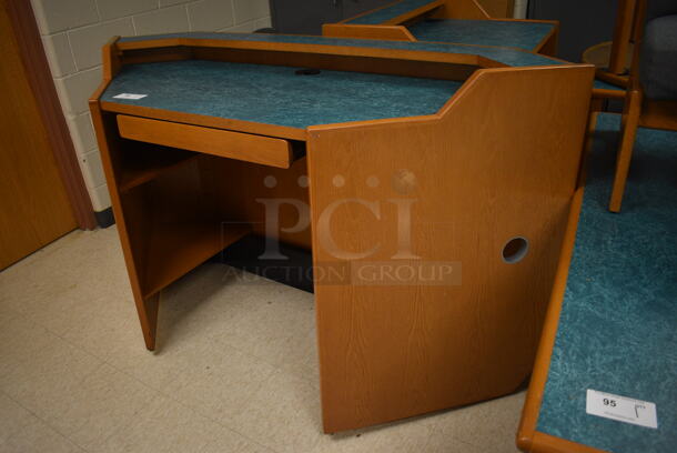 Wooden Library Desk w/ Drawer and Blue Desktop. 72x31x43. (MS: Downstairs 005) - Image 2 of 5