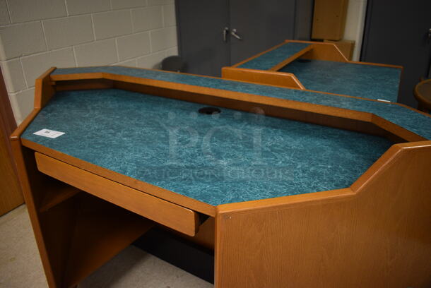 Wooden Library Desk w/ Drawer and Blue Desktop. 72x31x43. (MS: Downstairs 005) - Image 3 of 5