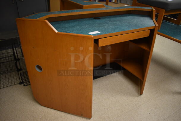 Wooden Library Desk w/ Drawer and Blue Desktop. 72x31x43. (MS: Downstairs 005) - Image 4 of 5