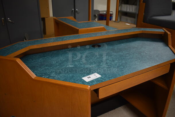 Wooden Library Desk w/ Drawer and Blue Desktop. 72x31x43. (MS: Downstairs 005) - Image 5 of 5