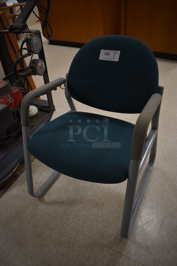 Gray Metal Chair w/ Blue Cushions. 24x24x31. (MS: Downstairs 005) - Image 2 of 4