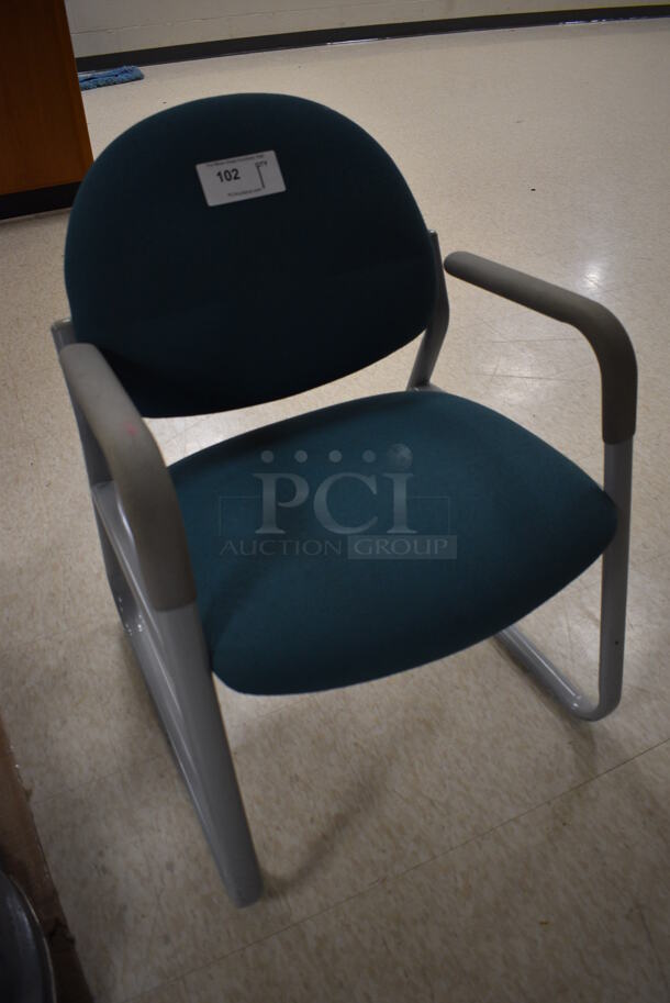 Gray Metal Chair w/ Blue Cushions. 24x24x31. (MS: Downstairs 005) - Image 3 of 4