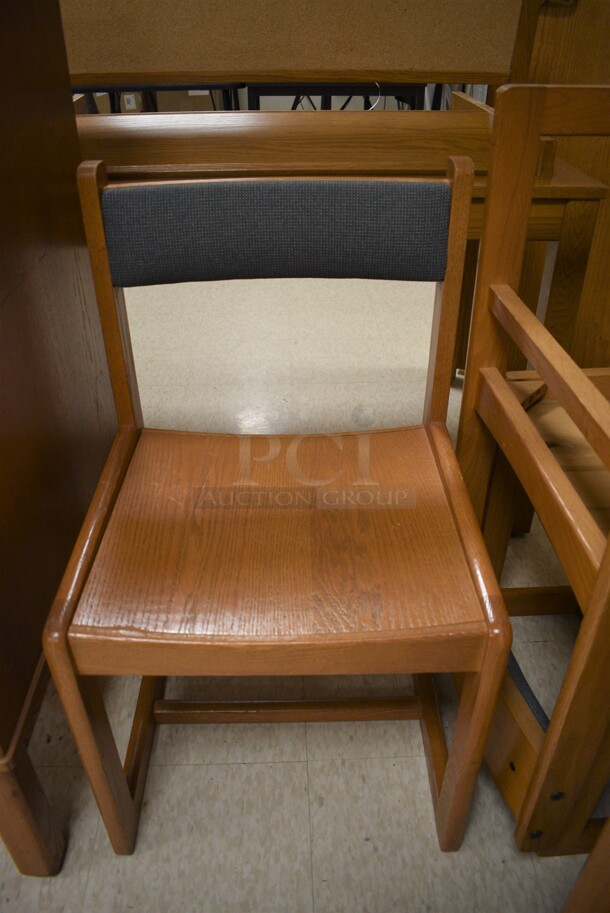 12 Wooden Chairs. 18.5x18x32. 12 Times Your Bid! (MS: Downstairs 005)