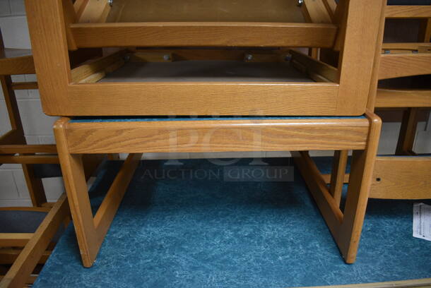 3 Wooden Tables w/ Blue Tabletops. 29.5x30x17. 3 Times Your Bid! (MS: Downstairs 005)