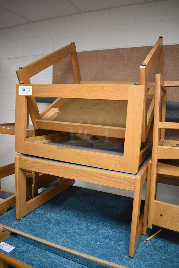 3 Wooden Tables w/ Blue Tabletops. 29.5x30x17. 3 Times Your Bid! (MS: Downstairs 005) - Image 3 of 4