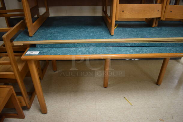 Wooden Library Table w/ Blue Tabletop and Extra Pieces. 91x37x29.5. (MS: Downstairs 005) - Image 2 of 3