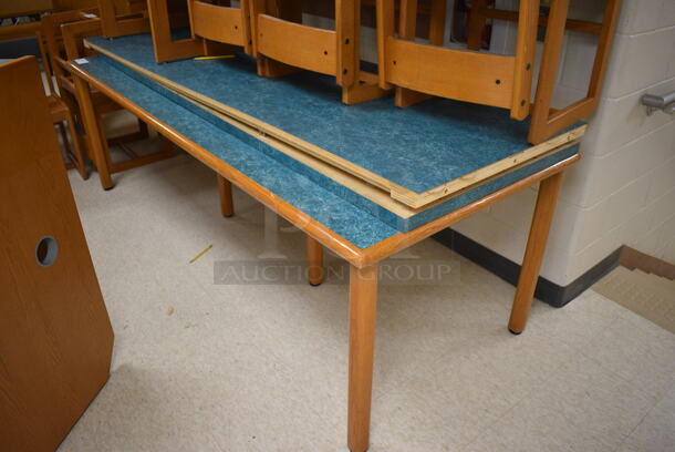 Wooden Library Table w/ Blue Tabletop and Extra Pieces. 91x37x29.5. (MS: Downstairs 005) - Image 3 of 3