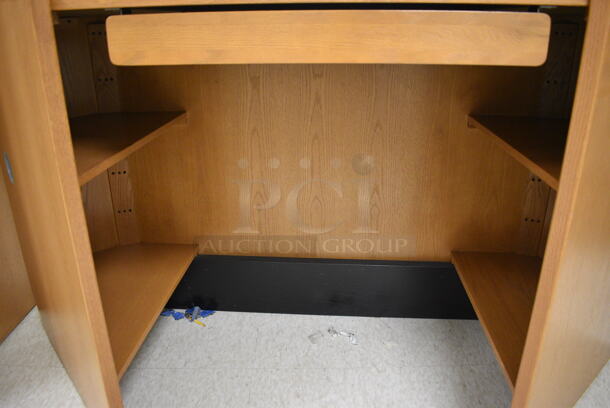 Wooden Library Desk w/ Drawer and Blue Desktop. 72x31x43. (MS: Downstairs 005) - Image 6 of 6