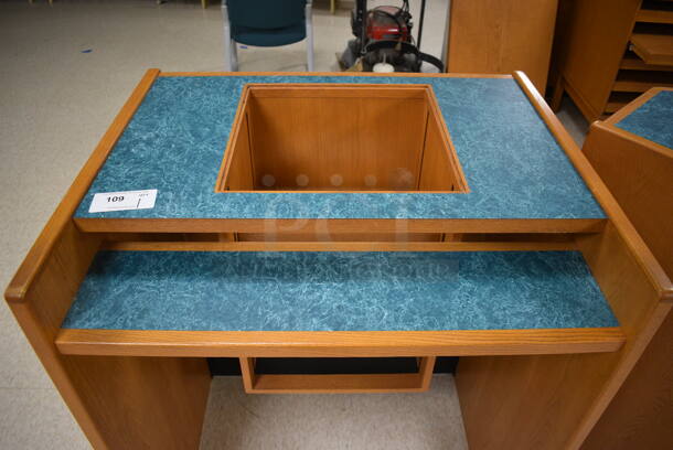 Wooden Library Counter w/ Blue Countertop. 35.5x29x43. (MS: Downstairs 005) - Image 2 of 3