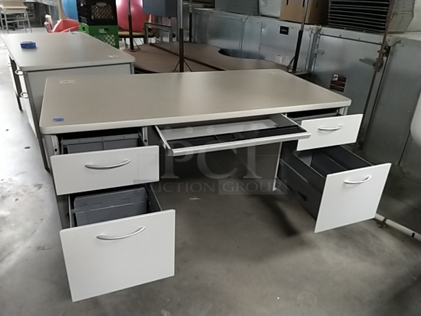 Gray Desk w/ 4 Drawers. 60x30x29.5 (Stickered blue tape #2) - Image 3 of 3