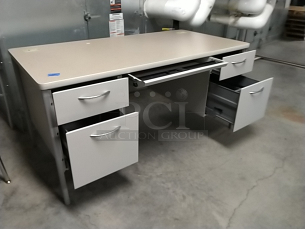 Gray Desk w/ 4 Drawers. 60x30x29.5 (Stickered blue tape #3) - Image 2 of 2
