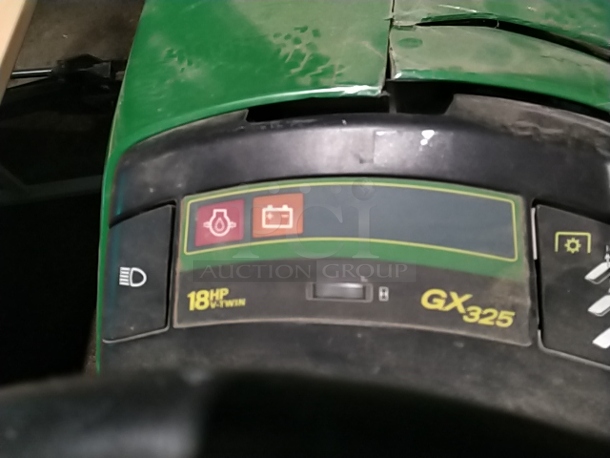 John Deere JD GX 325 M0G325B110106 Metal Commercial 18 HP V Twin Riding Lawn Mower. Hours Read 1218. BUYER MUST REMOVE. (High School Garage 5) - Image 3 of 6