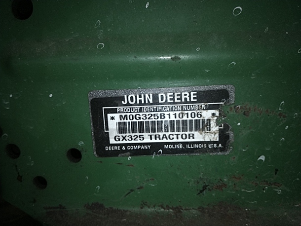 John Deere JD GX 325 M0G325B110106 Metal Commercial 18 HP V Twin Riding Lawn Mower. Hours Read 1218. BUYER MUST REMOVE. (High School Garage 5) - Image 6 of 6