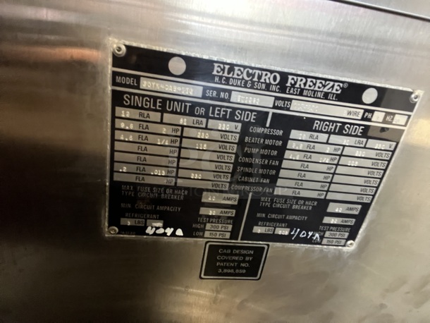 Electro Freeze 30TA-GAB-SS Stainless Steel Commercial Floor Style 2 Flavor w/ Twist Soft Serve Ice Cream Machine on Commercial Casters. 208/230 Volts, 1 Phase. 26x38x68 - Image 2 of 6