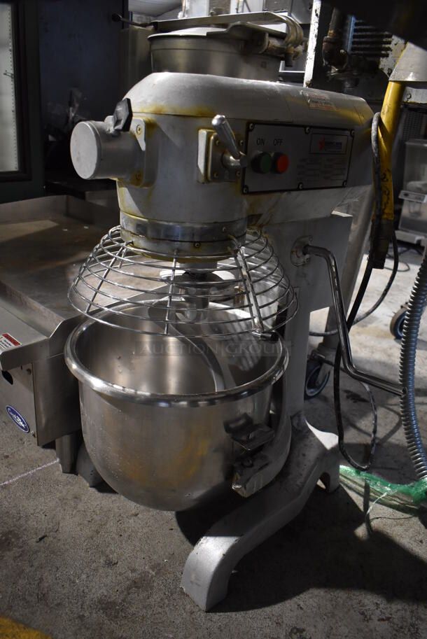 2010 Omcan SP200A Metal Commercial 20 Quart Planetary Dough Mixer w/ Stainless Steel Mixing Bowl, Bowl Guard and Dough Hook Attachment. 115 Volts, 1 Phase. 15x22x31. Tested and Does Not Power On - Image 1 of 6