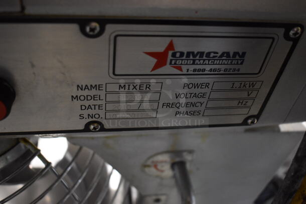 2010 Omcan SP200A Metal Commercial 20 Quart Planetary Dough Mixer w/ Stainless Steel Mixing Bowl, Bowl Guard and Dough Hook Attachment. 115 Volts, 1 Phase. 15x22x31. Tested and Does Not Power On - Image 4 of 6