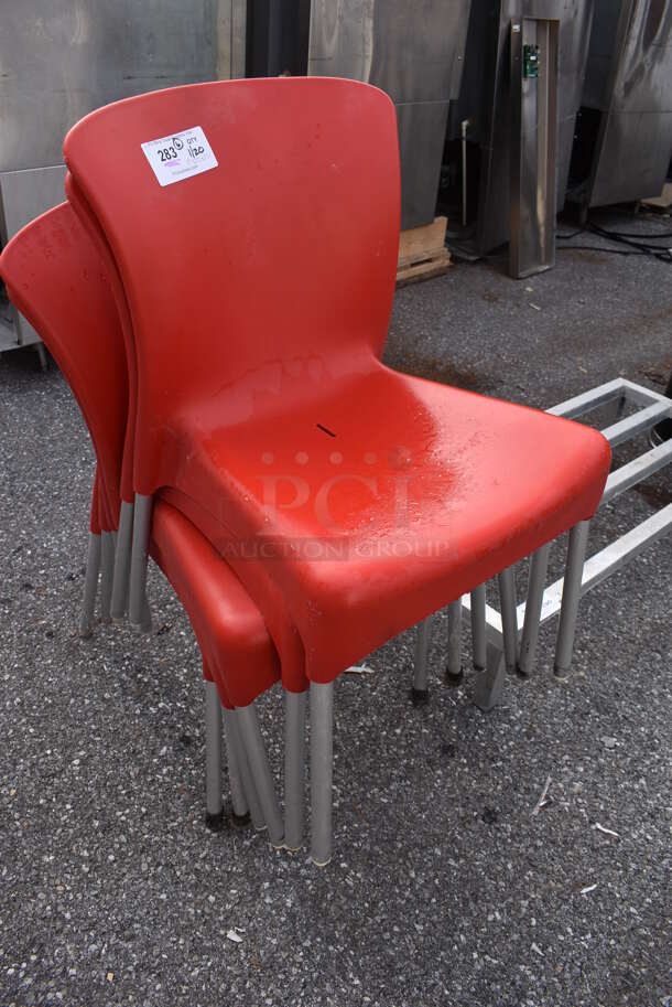 6 Red Poly Dining Chairs on Metal Legs. 17x22x32. 6 Times Your Bid! - Image 3 of 3